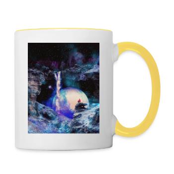 Space Cave With Waterfall - Contrasting Mug - white/yellow - Right