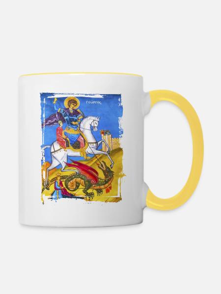 orthodoxes Fresko - Tasse zweifarbig - Weiß/Gelb