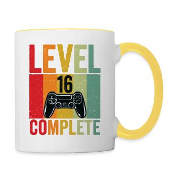 16 Jahre 16. Geburtstag Gamer Level 16 Complete - Tasse zweifarbig - Weiß/Gelb - Rechts