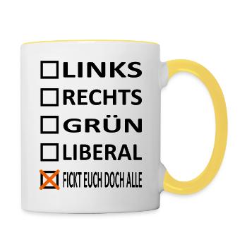 Links,Rechts,Grün,Liberal-Politik Satire Version 1 - Tasse zweifarbig - Weiß/Gelb - Rechts