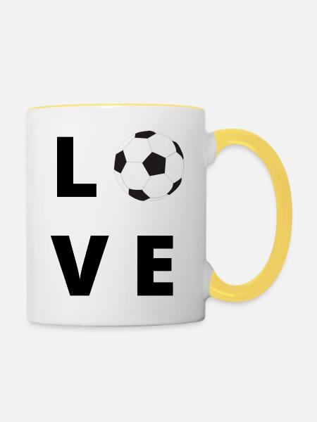 LIEBE FUßBALL - Tasse zweifarbig - Weiß/Gelb