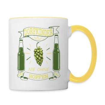 Dorfkinder Momente Hopfen Motiv Lustiger Spruch - Tasse zweifarbig - Weiß/Gelb - Rechts
