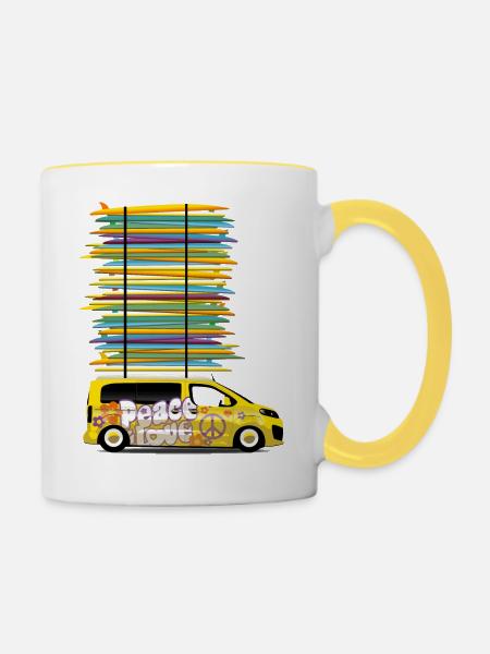 Peace Love Campster Van Geschenk - Tasse zweifarbig - Weiß/Gelb