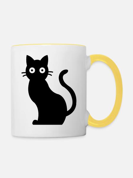 Cat Schwarzer Kater - Tasse zweifarbig - Weiß/Gelb