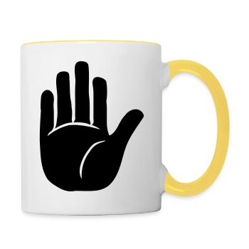 Drôle de main de bienvenue - Mug contrasté - blanc/jaune - Droite