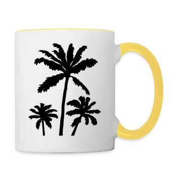 Palmen Silhouette Sonnenuntergang - Tasse zweifarbig - Weiß/Gelb - Rechts