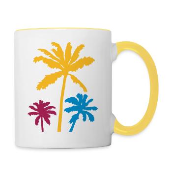 Silhouette Palm Trees Sunset - Contrasting Mug - white/yellow - Right