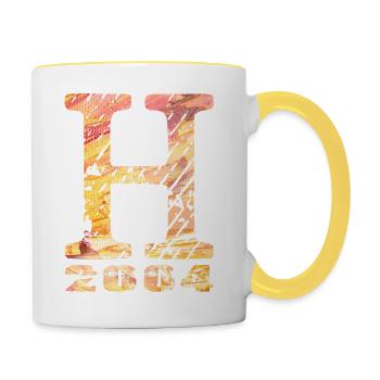 H 2004 Nom Année de naissance Cadeau - Mug contrasté - blanc/jaune - Droite