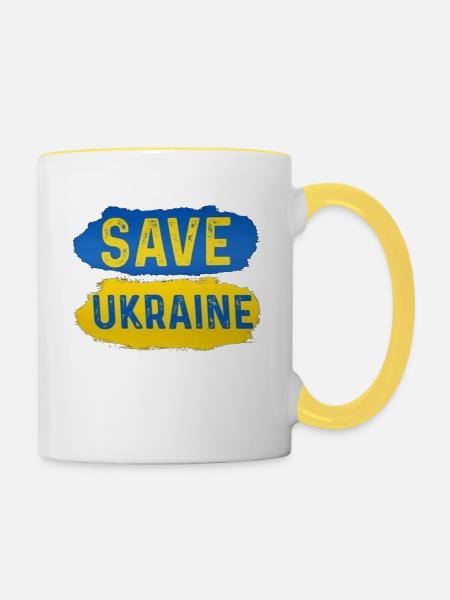 Rettet die Ukraine - Tasse zweifarbig - Weiß/Gelb