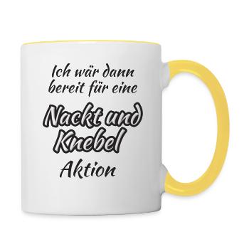 Nackt und Knebel Aktion - Tasse zweifarbig - Weiß/Gelb - Rechts