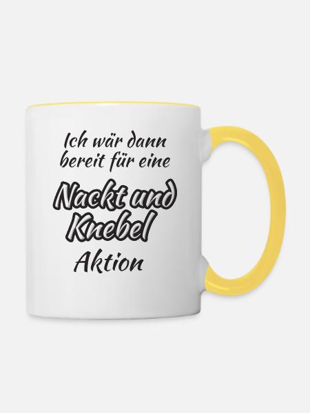 Nackt und Knebel Aktion - Tasse zweifarbig - Weiß/Gelb