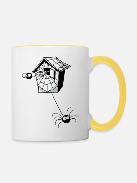 Beth die Spinne macht Kuckuck - Tasse zweifarbig - Weiß/Gelb