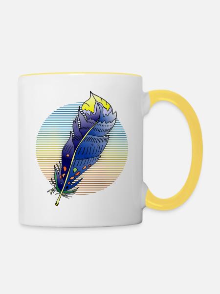 Feder - Tasse zweifarbig - Weiß/Gelb