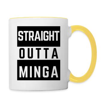 straight outta minga - Tasse zweifarbig - Weiß/Gelb - Rechts
