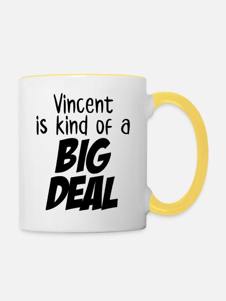 Vincent ist eine große Sache - Tasse zweifarbig - Weiß/Gelb