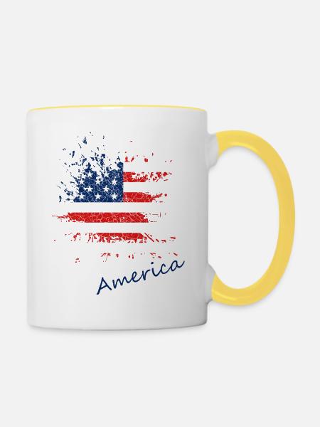 America USA - Tasse zweifarbig - Weiß/Gelb