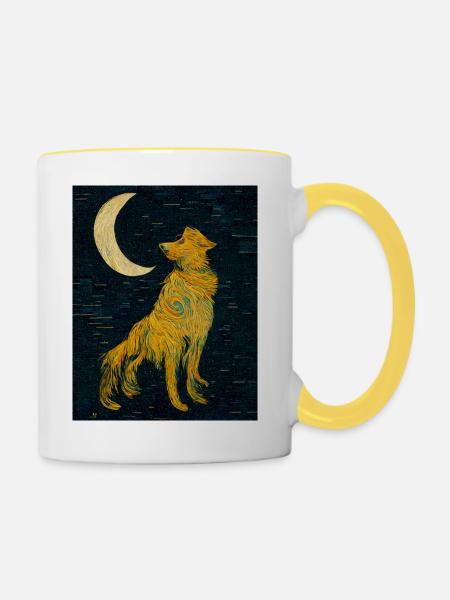 Hund Mond Gemälde - Tasse zweifarbig - Weiß/Gelb
