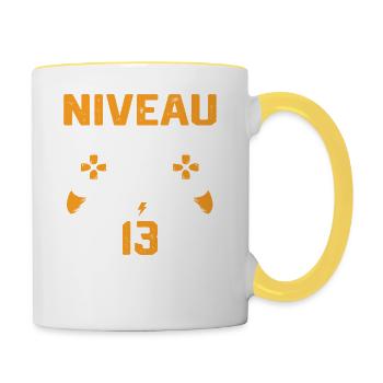 Niveau 13 débloqué / Anniversaire 13 ans gamer - Mug contrasté - blanc/jaune - Droite
