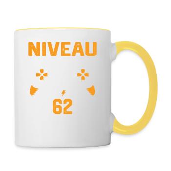 Niveau 62 débloqué / Anniversaire 62 ans gamer - Mug contrasté - blanc/jaune - Droite