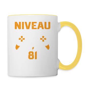 Niveau 81 débloqué / Anniversaire 81 ans gamer - Mug contrasté - blanc/jaune - Droite