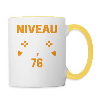 Niveau 76 débloqué / Anniversaire 76 ans gamer - Mug contrasté - blanc/jaune - Droite