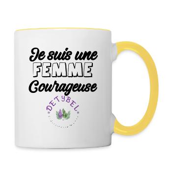 femme courageuse - Mug contrasté - blanc/jaune - Droite