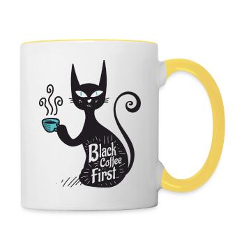 Schwarzer Kaffee zuerst - Tasse zweifarbig - Weiß/Gelb - Rechts