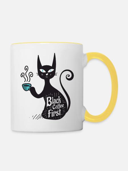 Schwarzer Kaffee zuerst - Tasse zweifarbig - Weiß/Gelb