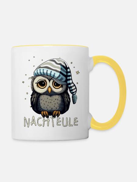 Nachteule - Tasse zweifarbig - Weiß/Gelb