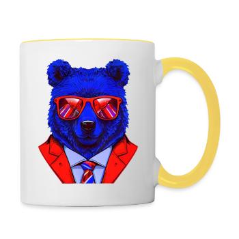 cool boss bear with sunglasses on - Tasse zweifarbig - Weiß/Gelb - Rechts