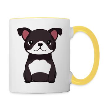 Cute Beautiful Chibi Baby Dog - Contrasting Mug - white/yellow - Right