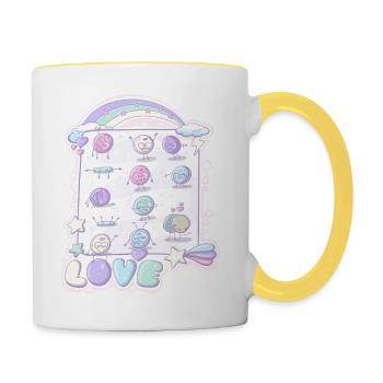 Süße Liebesherz-Süßigkeiten im Kawaii-Stil - Tasse zweifarbig - Weiß/Gelb - Rechts