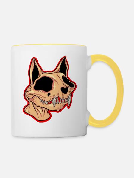Katzenschädel - Tasse zweifarbig - Weiß/Gelb