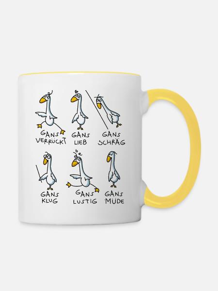 Gans lustig - Tasse zweifarbig - Weiß/Gelb