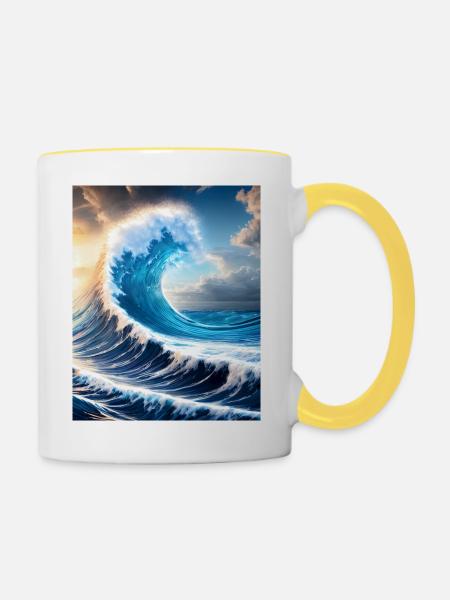 Big Wave #001 - Tasse zweifarbig - Weiß/Gelb