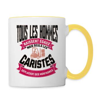 Seuls les caristes déplacent des montagnes - Mug contrasté - blanc/jaune - Droite
