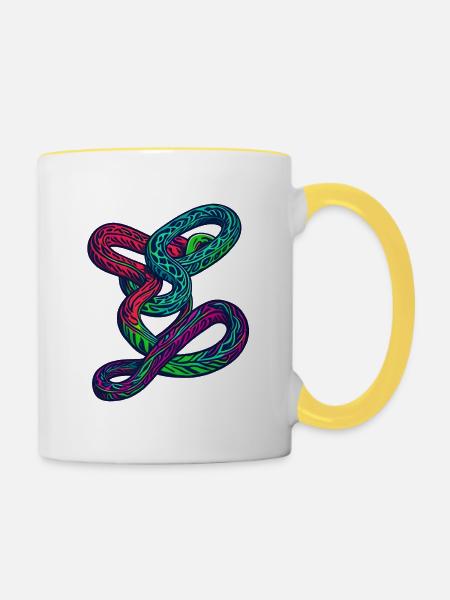 Einfache endlose Schlange - Tasse zweifarbig - Weiß/Gelb