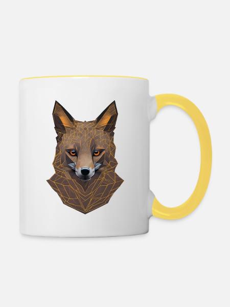 Geometrischer Fuchskopf - Tasse zweifarbig - Weiß/Gelb