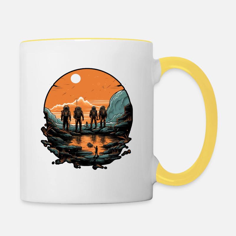 A group of Astronauts Exploring an Alien planet - Mug contrasté - blanc/jaune