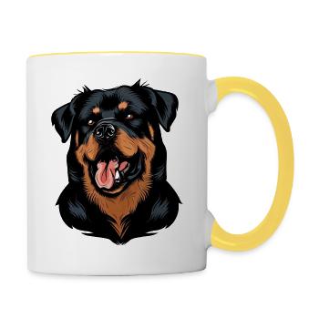 ROTTWEILER DESSIN ANIMAUX CHIENS ANIMAUX CANINS ART - Mug contrasté - blanc/jaune - Droite