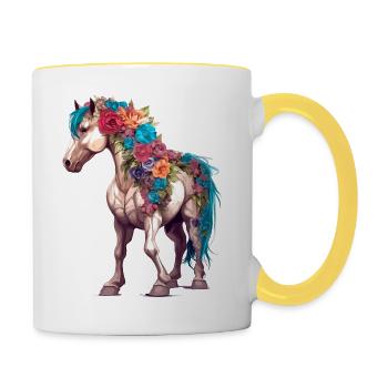 Majestät mit floraler Mähne - Tasse zweifarbig - Weiß/Gelb - Rechts