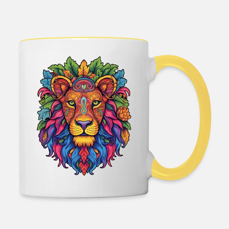 Rainbow Lion Mandala - Contrasting Mug - white/yellow
