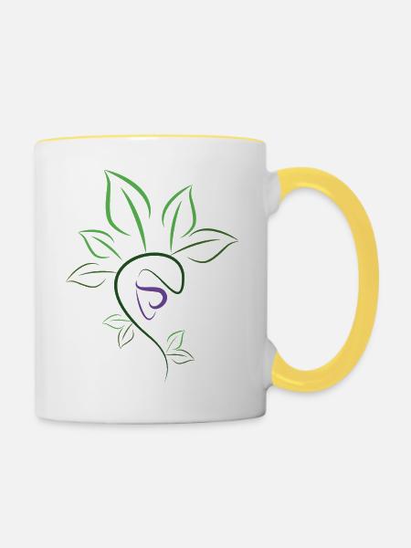 Pflanzen Kontur - Tasse zweifarbig - Weiß/Gelb