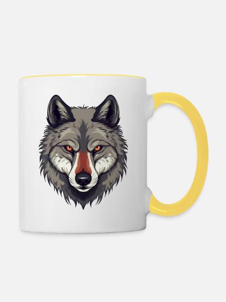 Majestätischer Wolfskopf - Tasse zweifarbig - Weiß/Gelb