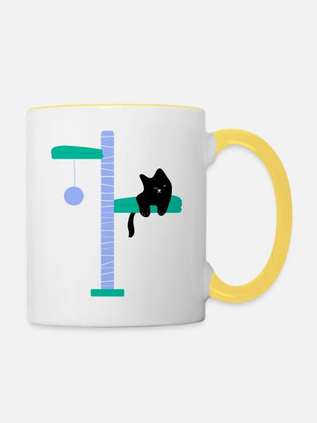 Katzenbaum und Kratzbaum2 - Tasse zweifarbig - Weiß/Gelb