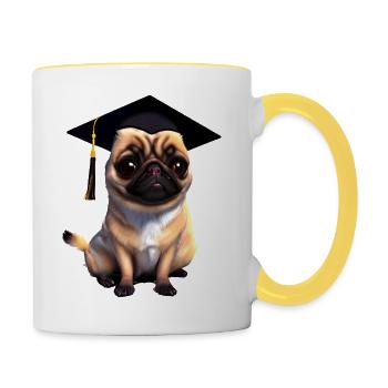 Bachelor Hunde Schulabschluss Bulldogge Studium - Tasse zweifarbig - Weiß/Gelb - Rechts