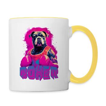 Boxer Dog With Boxing Gloves - Contrasting Mug - white/yellow - Right