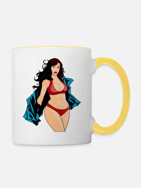 Bikini Girl Farbe - Tasse zweifarbig - Weiß/Gelb