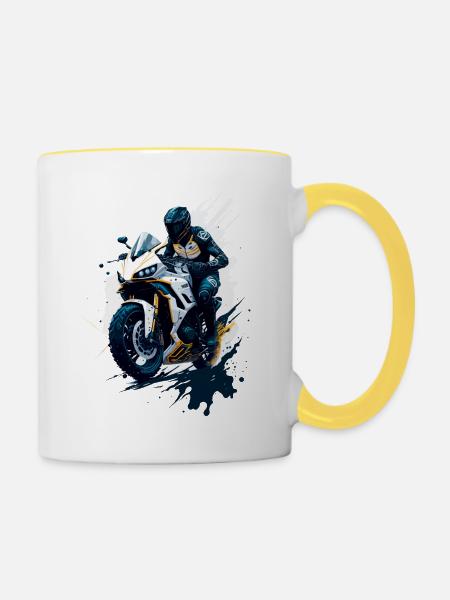 Sportmotorrad-Illustration - Tasse zweifarbig - Weiß/Gelb