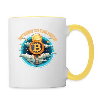 Bitcoin to the moon - Tasse zweifarbig - Weiß/Gelb - Rechts